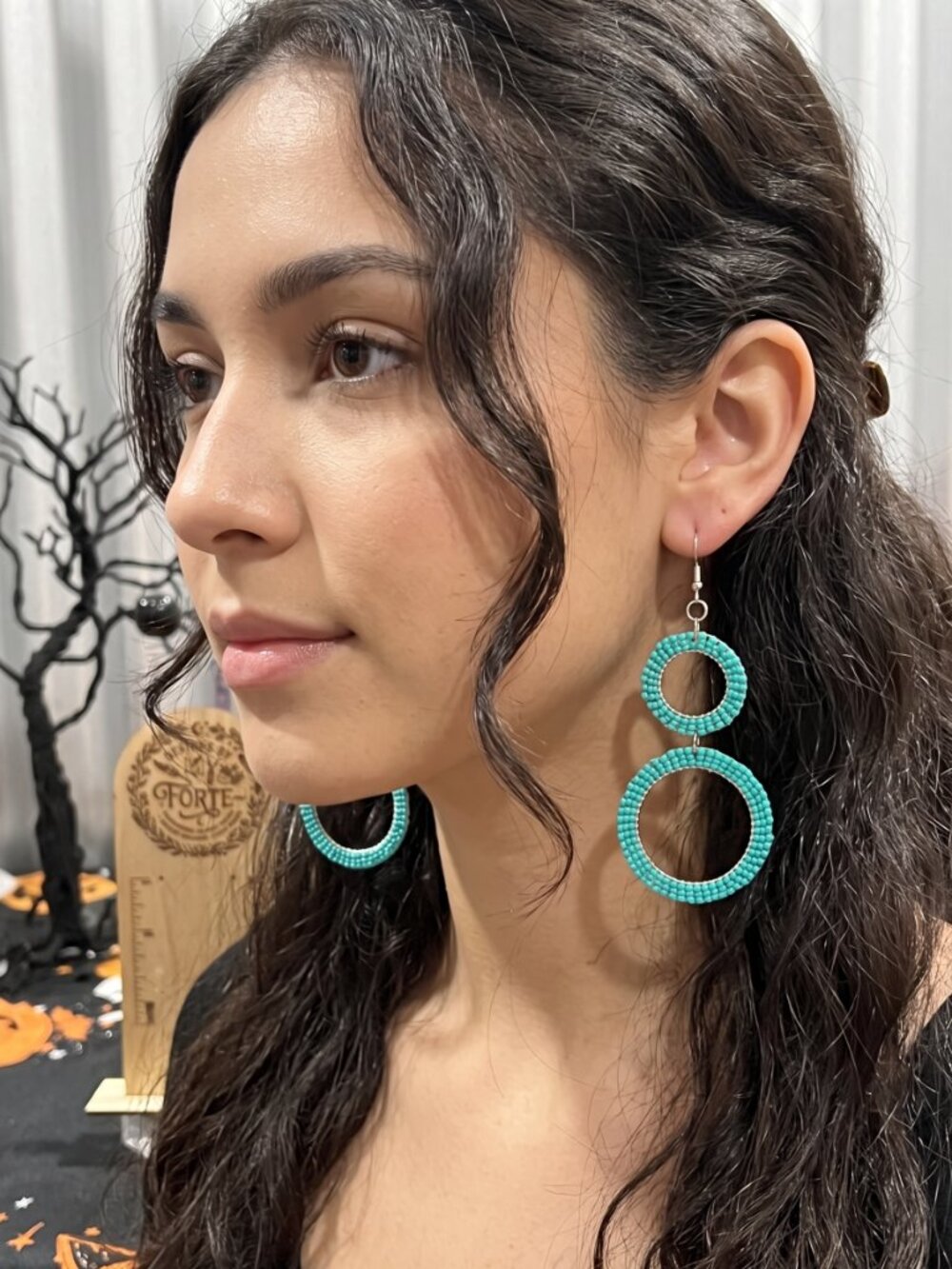 Handmade Turquoise Seed Bead Double Hoop Statement Earrings